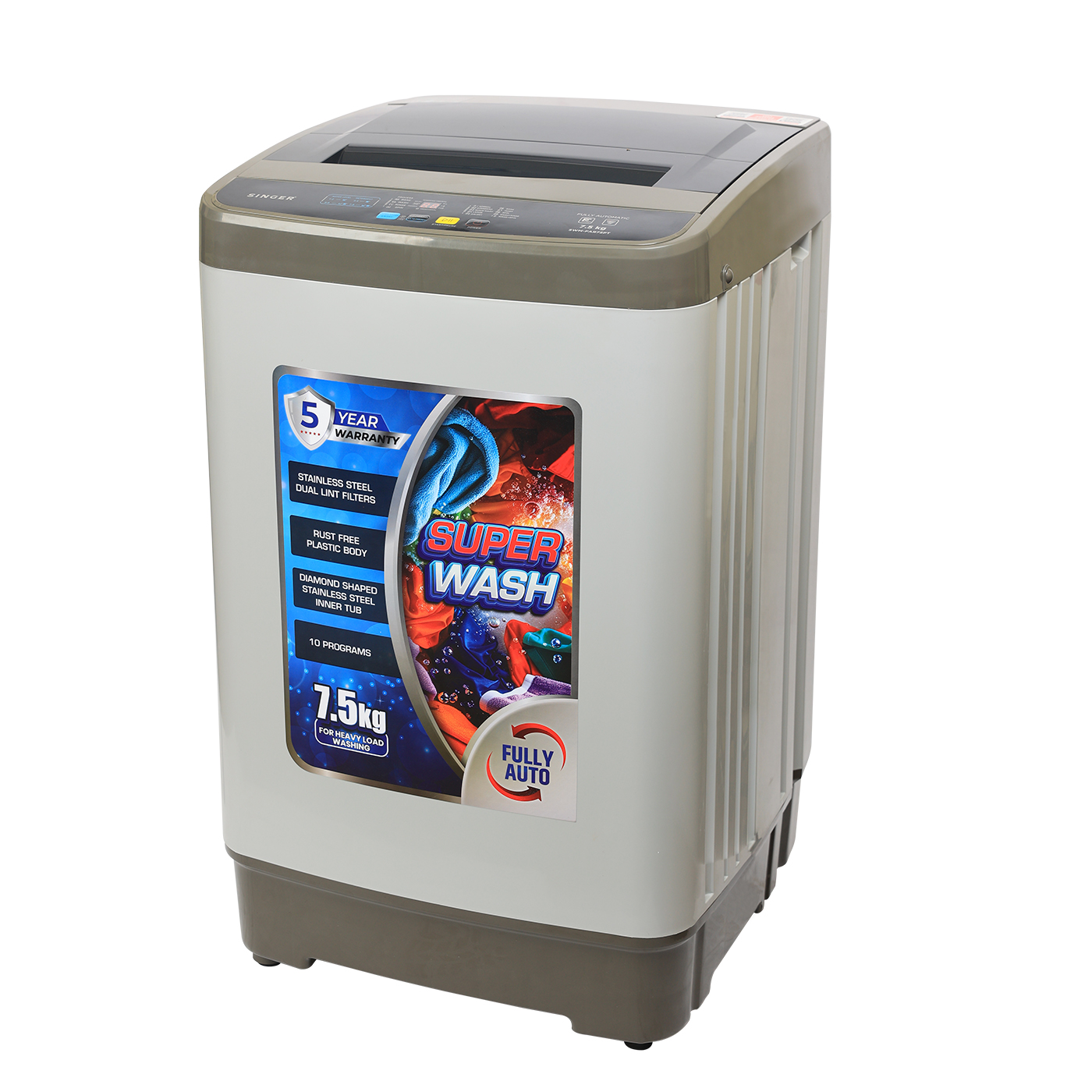 Singer Fully Automatic Washing Machine - Super Wash 7.5kg - SWM-FAR75PT